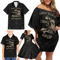 Personalized Haiti First Black Republic Family Matching Off Shoulder Short Dress and Hawaiian Shirt Negre Marron With Map And Flag