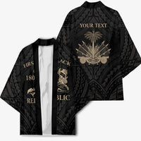 Personalized Haiti First Black Republic Kimono Negre Marron With Map And Flag - Polynesian Pride