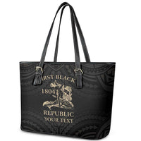 Personalized Haiti First Black Republic Leather Tote Bag Negre Marron With Map And Flag