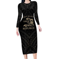 Personalized Haiti First Black Republic Long Sleeve Bodycon Dress Negre Marron With Map And Flag LT9 Long Dress Black - Polynesian Pride