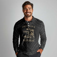 Personalized Haiti First Black Republic Long Sleeve Polo Shirt Negre Marron With Map And Flag