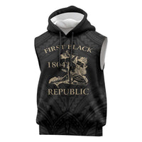 Personalized Haiti First Black Republic Sleeveless Hoodie Negre Marron With Map And Flag - Polynesian Pride