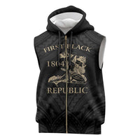 Personalized Haiti First Black Republic Sleeveless Zip Hoodie Negre Marron With Map And Flag - Polynesian Pride