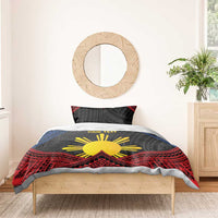 Personalized Philippines Bedding Set Polynesian Tribal Tattoo with Filipino Flag Motif