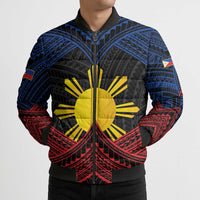 Personalized Philippines Bomber Puffer Jacket Polynesian Tribal Tattoo with Filipino Flag Motif - Polynesian Pride