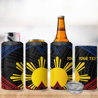 Personalized Philippines 4 in 1 Can Cooler Tumbler Polynesian Tribal Tattoo with Filipino Flag Motif