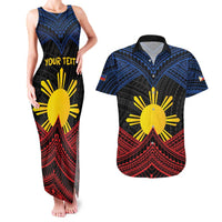 Personalized Philippines Couples Matching Tank Maxi Dress and Hawaiian Shirt Polynesian Tribal Tattoo with Filipino Flag Motif LT9 Black - Polynesian Pride