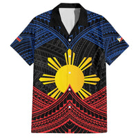 Personalized Philippines Family Matching Puletasi and Hawaiian Shirt Polynesian Tribal Tattoo with Filipino Flag Motif LT9 Dad's Shirt - Short Sleeve Black - Polynesian Pride