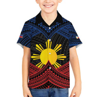 Personalized Philippines Family Matching Puletasi and Hawaiian Shirt Polynesian Tribal Tattoo with Filipino Flag Motif LT9 Son's Shirt Black - Polynesian Pride