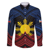 Personalized Philippines Family Matching Summer Maxi Dress and Hawaiian Shirt Polynesian Tribal Tattoo with Filipino Flag Motif LT9 Dad's Shirt - Long Sleeve Black - Polynesian Pride