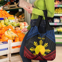 Personalized Philippines Grocery Bag Polynesian Tribal Tattoo with Filipino Flag Motif
