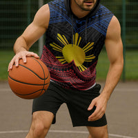 Personalized Philippines Sleeveless Hoodie Polynesian Tribal Tattoo with Filipino Flag Motif - Polynesian Pride