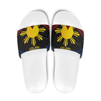 Personalized Philippines Slide Sandals Polynesian Tribal Tattoo with Filipino Flag Motif - Polynesian Pride