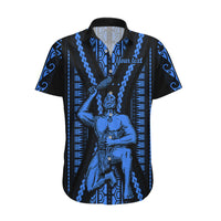 Personalised Aotearoa Father's Day Gift For Dad Hawaiian Shirt Aroha Ahau Ki A Koe Papa - Blue Maori Style Pattern LT9 Blue - Polynesian Pride