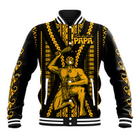 Aotearoa Father's Day Gift For Dad Baseball Jacket Aroha Ahau Ki A Koe Papa - Gold Maori Style Pattern LT9 Unisex Gold - Polynesian Pride