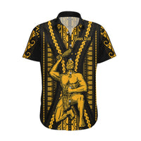 Personalised Aotearoa Father's Day Gift For Dad Hawaiian Shirt Aroha Ahau Ki A Koe Papa - Gold Maori Style Pattern LT9 Gold - Polynesian Pride