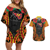 Personalised Papua New Guinea Remembrance Day Couples Matching Off Shoulder Short Dress and Hawaiian Shirt LT9 Red - Polynesian Pride