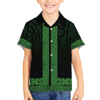 New Zealand Maori Kowhaiwhai Family Matching Long Sleeve Bodycon Dress and Hawaiian Shirt Kakariki Maui and Mangopare LT9 Son's Shirt Green - Polynesian Pride