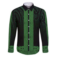 New Zealand Maori Kowhaiwhai Family Matching Puletasi and Hawaiian Shirt Kakariki Maui and Mangopare LT9 Dad's Shirt - Long Sleeve Green - Polynesian Pride