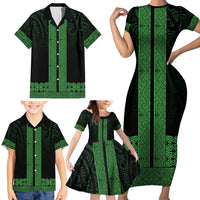 New Zealand Maori Kowhaiwhai Family Matching Short Sleeve Bodycon Dress and Hawaiian Shirt Kakariki Maui and Mangopare LT9 - Polynesian Pride