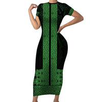 New Zealand Maori Kowhaiwhai Family Matching Short Sleeve Bodycon Dress and Hawaiian Shirt Kakariki Maui and Mangopare LT9 Mom's Dress Green - Polynesian Pride