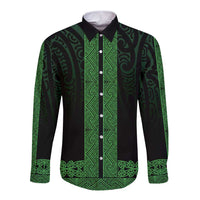 New Zealand Maori Kowhaiwhai Long Sleeve Button Shirt Kakariki Maui and Mangopare