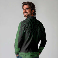 New Zealand Maori Kowhaiwhai Long Sleeve Polo Shirt Kakariki Maui and Mangopare