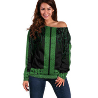 New Zealand Maori Kowhaiwhai Off Shoulder Sweater Kakariki Maui and Mangopare LT9 Women Green - Polynesian Pride