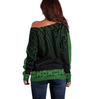 New Zealand Maori Kowhaiwhai Off Shoulder Sweater Kakariki Maui and Mangopare LT9 - Polynesian Pride