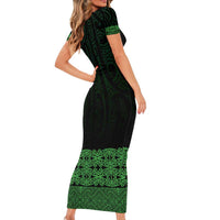 New Zealand Maori Kowhaiwhai Short Sleeve Bodycon Dress Kakariki Maui and Mangopare