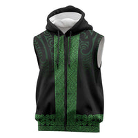 New Zealand Maori Kowhaiwhai Sleeveless Zip Hoodie Kakariki Maui and Mangopare LT9 Green - Polynesian Pride