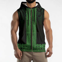 New Zealand Maori Kowhaiwhai Sleeveless Zip Hoodie Kakariki Maui and Mangopare - Polynesian Pride