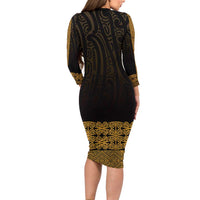 New Zealand Maori Kowhaiwhai Family Matching Long Sleeve Bodycon Dress and Hawaiian Shirt Karaka Maui and Mangopare LT9 - Polynesian Pride