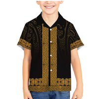 New Zealand Maori Kowhaiwhai Family Matching Mermaid Dress and Hawaiian Shirt Karaka Maui and Mangopare LT9 Son's Shirt Gold - Polynesian Pride