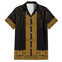 New Zealand Maori Kowhaiwhai Family Matching Off Shoulder Maxi Dress and Hawaiian Shirt Karaka Maui and Mangopare LT9 Dad's Shirt - Short Sleeve Gold - Polynesian Pride