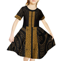 New Zealand Maori Kowhaiwhai Kid Short Sleeve Dress Karaka Maui and Mangopare