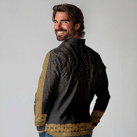 New Zealand Maori Kowhaiwhai Long Sleeve Polo Shirt Karaka Maui and Mangopare