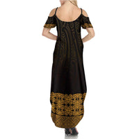 New Zealand Maori Kowhaiwhai Summer Maxi Dress Karaka Maui and Mangopare