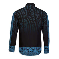 New Zealand Maori Kowhaiwhai Long Sleeve Button Shirt Kikorangi Maui and Mangopare LT9 - Polynesian Pride
