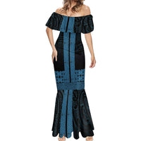 New Zealand Maori Kowhaiwhai Mermaid Dress Kikorangi Maui and Mangopare