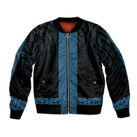 New Zealand Maori Kowhaiwhai Sleeve Zip Bomber Jacket Kikorangi Maui and Mangopare LT9 Unisex Blue - Polynesian Pride