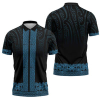 New Zealand Maori Kowhaiwhai Zipper Polo Shirt Kikorangi Maui and Mangopare - Polynesian Pride