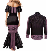 New Zealand Maori Kowhaiwhai Couples Matching Mermaid Dress and Long Sleeve Button Shirt Mawhero Maui and Mangopare LT9 - Polynesian Pride