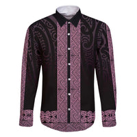 New Zealand Maori Kowhaiwhai Family Matching Mermaid Dress and Hawaiian Shirt Mawhero Maui and Mangopare LT9 Dad's Shirt - Long Sleeve Pink - Polynesian Pride