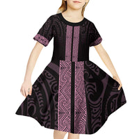 New Zealand Maori Kowhaiwhai Kid Short Sleeve Dress Mawhero Maui and Mangopare