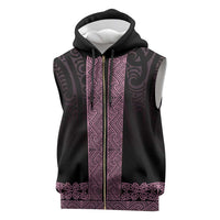 New Zealand Maori Kowhaiwhai Sleeveless Zip Hoodie Mawhero Maui and Mangopare LT9 Pink - Polynesian Pride