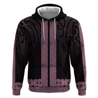 New Zealand Maori Kowhaiwhai Zip Hoodie Mawhero Maui and Mangopare LT9 Pullover Hoodie Pink - Polynesian Pride