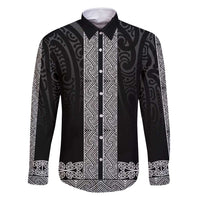 New Zealand Maori Kowhaiwhai Family Matching Long Sleeve Bodycon Dress and Hawaiian Shirt Pango Maui and Mangopare LT9 Dad's Shirt - Long Sleeve Black - Polynesian Pride