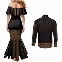 New Zealand Maori Kowhaiwhai Couples Matching Mermaid Dress and Long Sleeve Button Shirt Parauri Maui and Mangopare LT9 - Polynesian Pride
