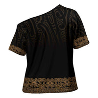 New Zealand Maori Kowhaiwhai Cross Shoulder Shirt Parauri Maui and Mangopare - Polynesian Pride